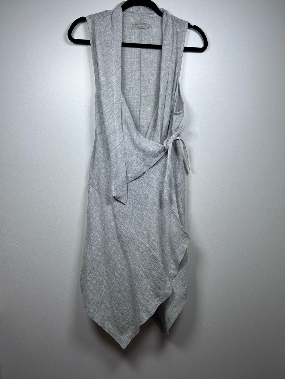 Myrine & Me Gray Linen Blend Wrap Dress Sz M Lagenlook